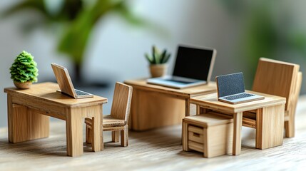 Fototapeta premium Creative Workspace Setup Home Office Miniature Furniture Indoor Close-up Productivity Inspiration
