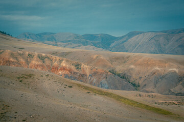Mountain panorama of beautiful valley in Altai mountains. Altai Mountain range, North Altai, Gorny...