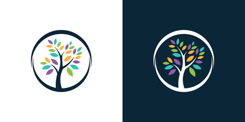 Oak tree colourfull vector logo design