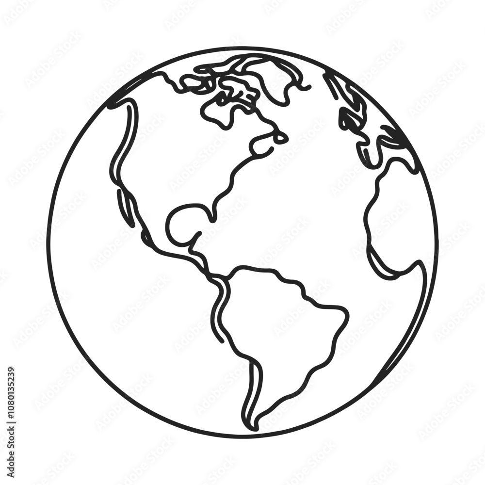Canvas Prints vector line image on white background, one line. planet earth pattern