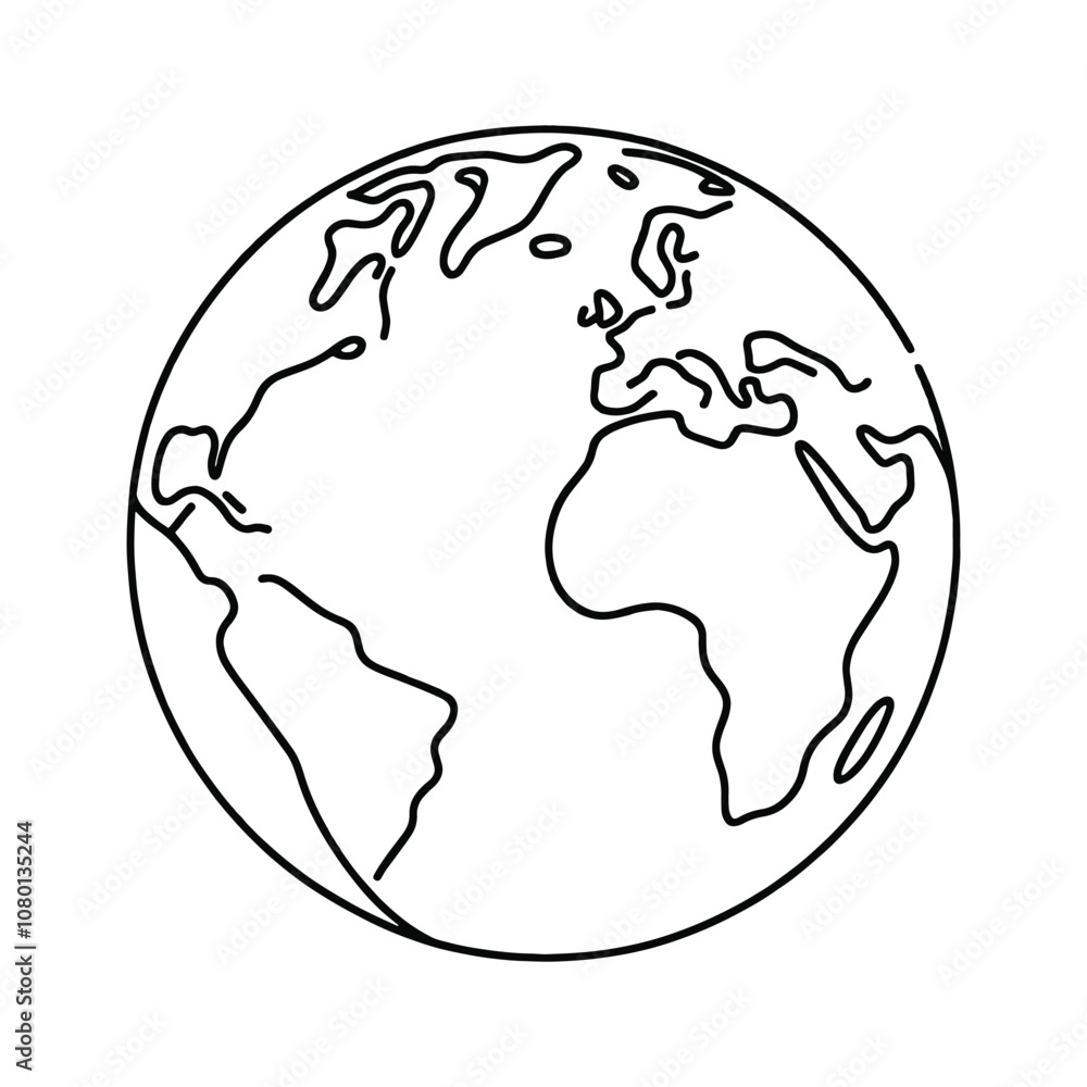 Wall mural vector line image on white background, one line. planet earth pattern