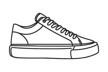 Vector line image on white background, one line. shoes, simple sneakers