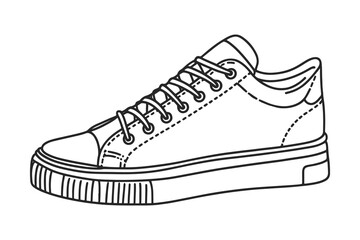 Vector line image on white background, one line. shoes, simple sneakers