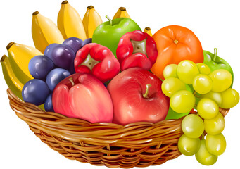 Fruits in Wooden Basket Illustration