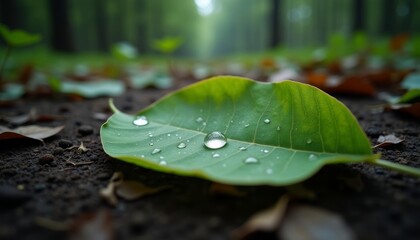 Natures dewy beauty captured in a single leaf