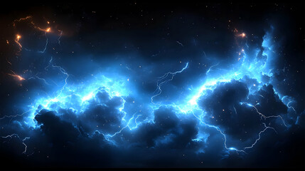 Abstract Background with Blue Lightning and Stars