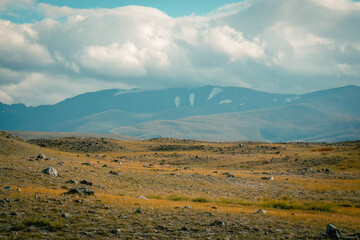 Mountain panorama of beautiful valley in Altai mountains. Altai Mountain range, North Altai, Gorny...