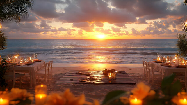 Romantic Beach Dinner Illustration