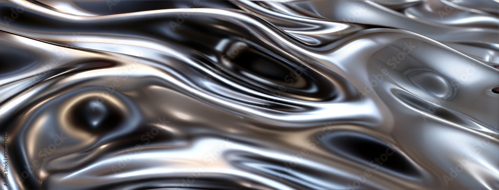 Aufkleber a sleek and futuristic close-up of abstract metallic waves in fluid motion. the reflective silver su