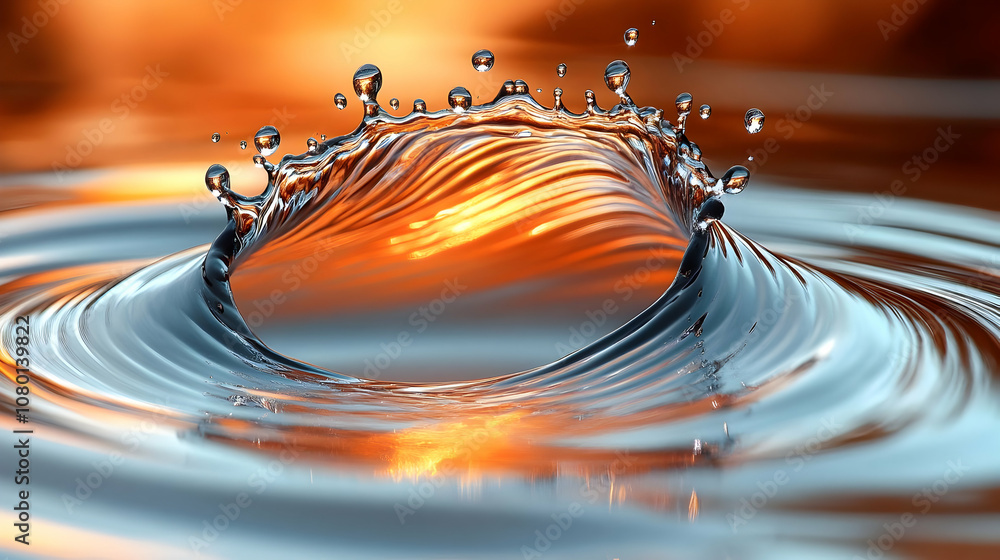 Poster water drop splash with orange background - realistic image
