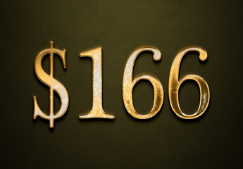 Old gold effect of 166 dollars with 3D glossy style Mockup.