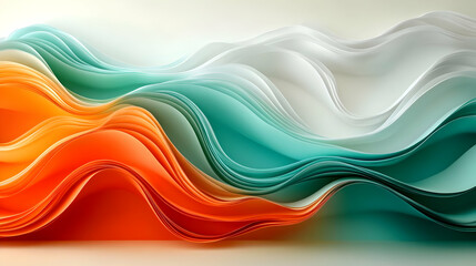 Abstract Illustration of Wavy Paper Layers in Orange, Green, and White