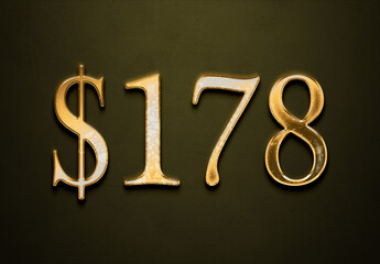 Old gold effect of 178 dollars with 3D glossy style Mockup.