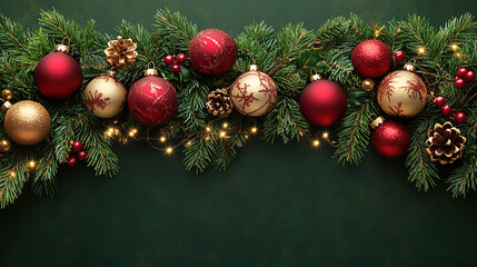 A Festive Christmas Wreath Adorned with Red & Gold Balls, Pinecones, Berries, and Lights, Set Against a Clean White Background