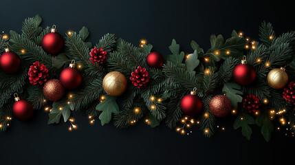 A Festive Christmas Wreath Adorned with Red & Gold Balls, Pinecones, Berries, and Lights, Set Against a Clean White Background