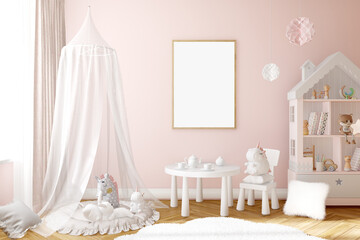 Boho baby room mockup frame, 3D render	
