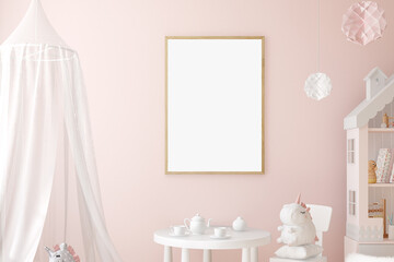 Boho baby room mockup frame, 3D render	
