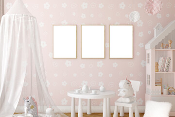 Boho baby room mockup frame, 3D render	
