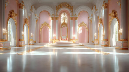 Fototapeta premium Grand Ballroom With Pink Walls and Gold Accents 3D Render