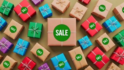 Exciting holiday sale event featuring colorful gift packages online shopping environment vibrant viewpoint promotional concept