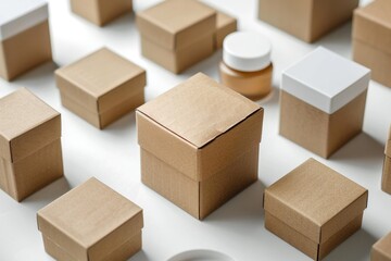Fototapeta premium Cosmetic Packaging. Craft Paper Branding Box in Brown Cardboard with Copy Space