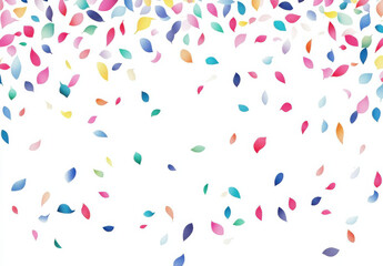 Colorful leaves falling against white background create vibrant and cheerful atmosphere, perfect for celebrations or artistic designs