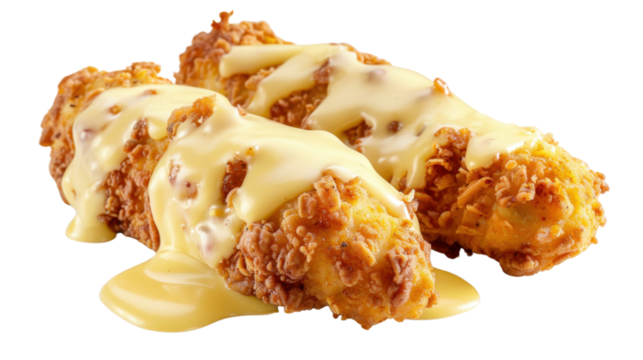 Fried chicken cordon bleu with melted cheese on white transparent background
