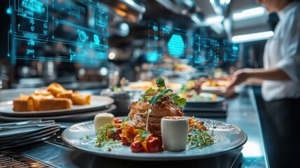 Obraz premium AI optimizing restaurant operations, automating food orders and kitchen efficiency