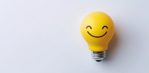 yellow light bulb with a happy face on a white background, a concept of a new idea and creative thinking for a business plan or education