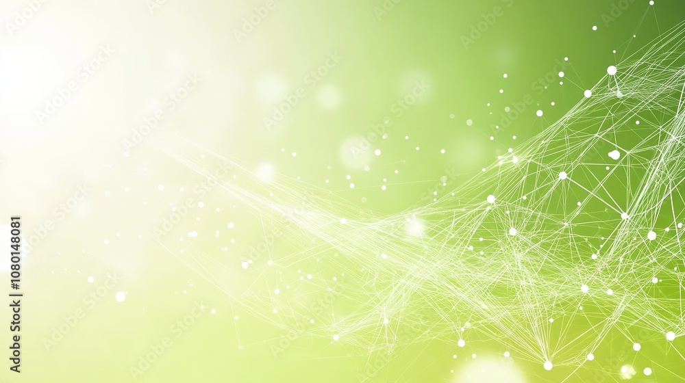 Poster green abstract background with a network grid and particles connected. sci-fi digital technology wit
