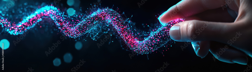 Aufkleber personalized medicine genetic testing concept. a hand delicately interacts with a colorful wave of s