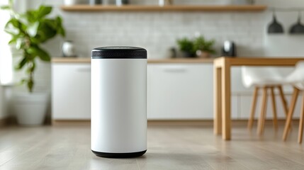 Air quality monitor with digital readout in a modern room