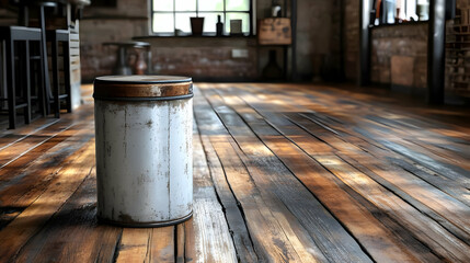 Naklejka premium Rustic Wood Floor with Metal Container Illustration