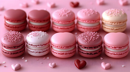 Fototapeta premium Pink Macarons with Sprinkles on a Pink Background - 3D Illustration
