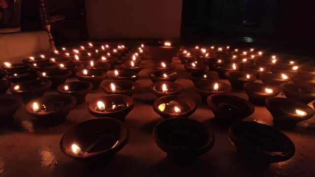 Beautiful diwali diya during diwali pujan