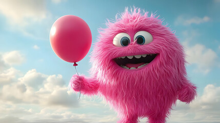 Obraz premium Smiling Pink Fuzzy Monster 3D Illustration
