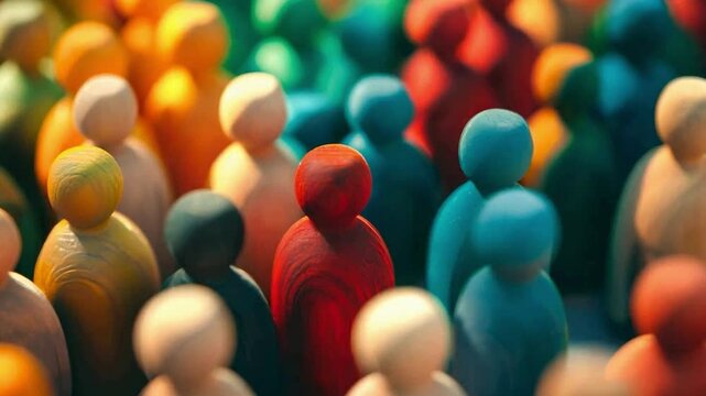 Wooden figurines difference color representing people social inclusion, diversity and solidarity	
