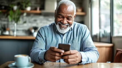 Happy Senior Man Smiling While Looking at His Smartphone