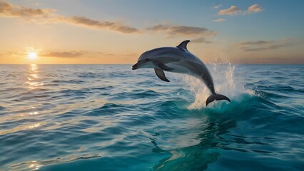 Obraz premium Graceful Dolphin Leaping from the Sea