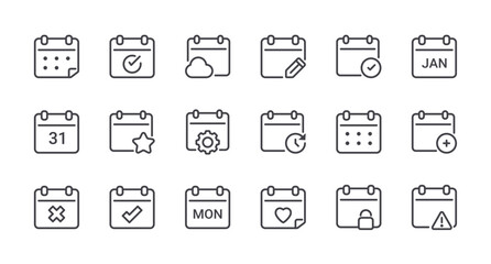 Minimal Set of Date and Calendar Line Icons. Editable Stroke. Pixel Perfect.