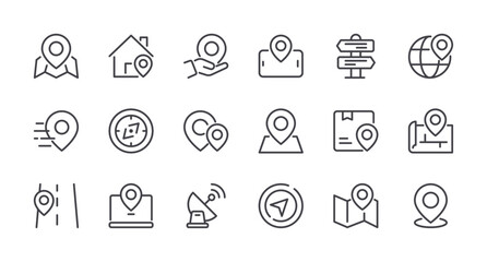 Minimal Set of Map and Location Line Icons. Editable Stroke. Pixel Perfect.