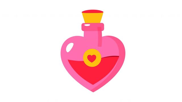 Bright heart-shaped bottle filled with red love potion, perfect for romantic and Valentine-themed designs.