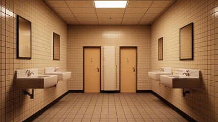 Pristine restroom with clearly sanitized counters and mirrors