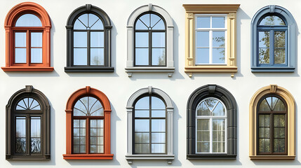 Obraz premium Arched Windows with Different Frame Colors and Styles - Illustration