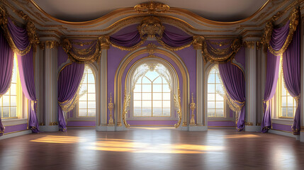 Obraz premium Elegant Purple and Gold Room Interior 3D Illustration
