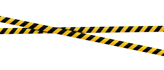 Warning tape with yellow and black diagonal stripes. Warning tape and police line. Warning danger tape. Restriction tape. Seamless line. Vector illustration