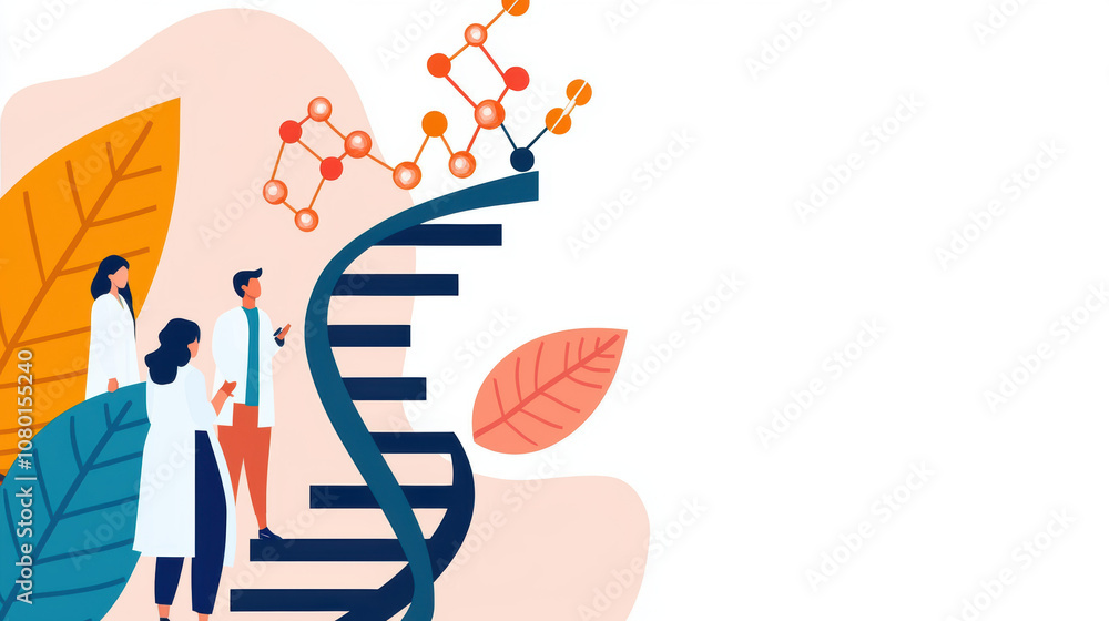 Poster personalized medicine genetic testing concept. the image features scientists analyzing dna structure