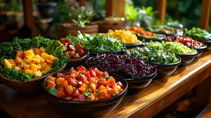 Colorful Salad Bar with Bowls of Fresh Ingredients - Realistic Image