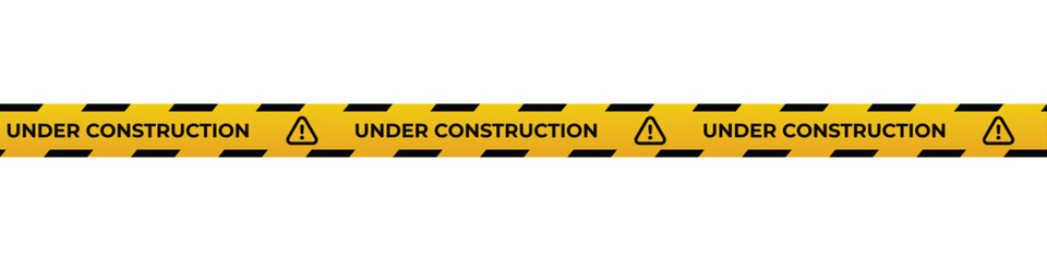 Under construction tape with yellow and black diagonal stripes. Warning tape. Seamless line. Vector illustration