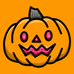 Cute spooky halloween pumpkin vector illustration. Orange pumpkin on white background, halloween scary icon
